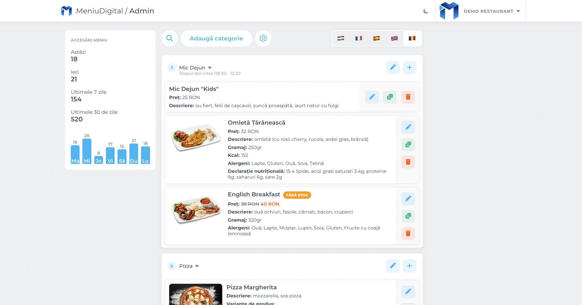 Admin Interface MeniuDigital.ro