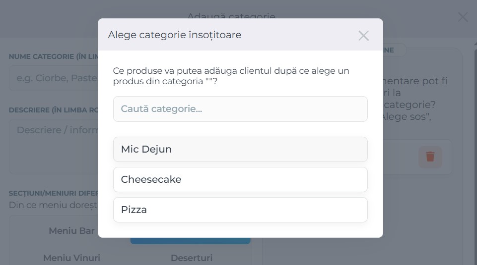 Configurarea categoriilor însoțitoare