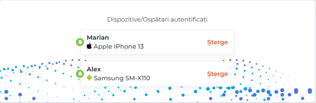 Lista de dispozitive de ospătari conectate