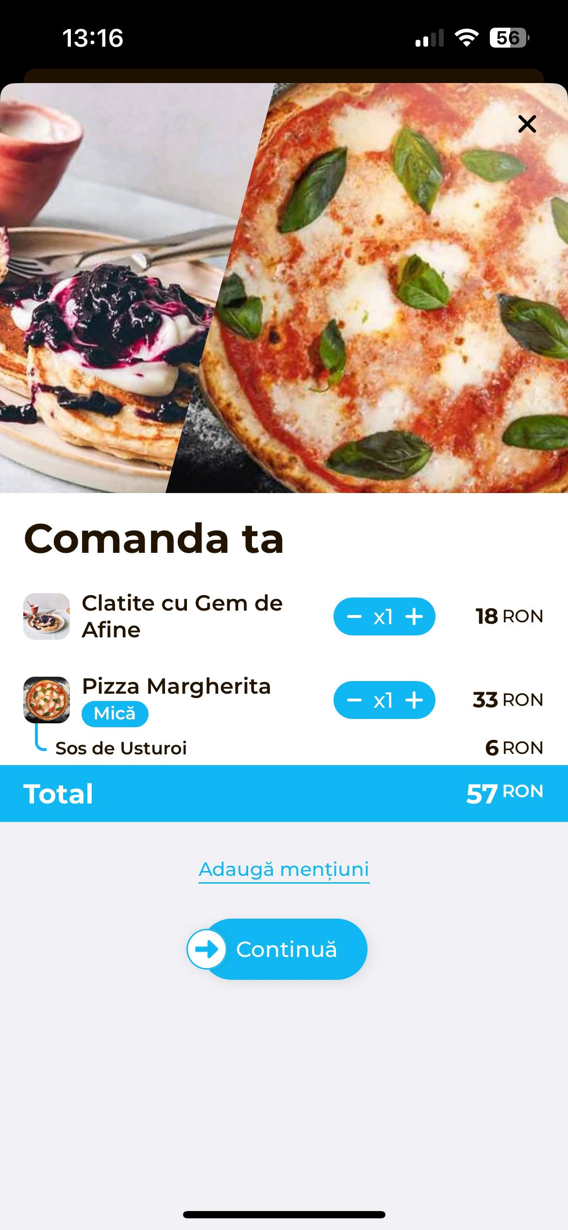 Ecranul Comanda mea pe telefon, înainte de trimitere