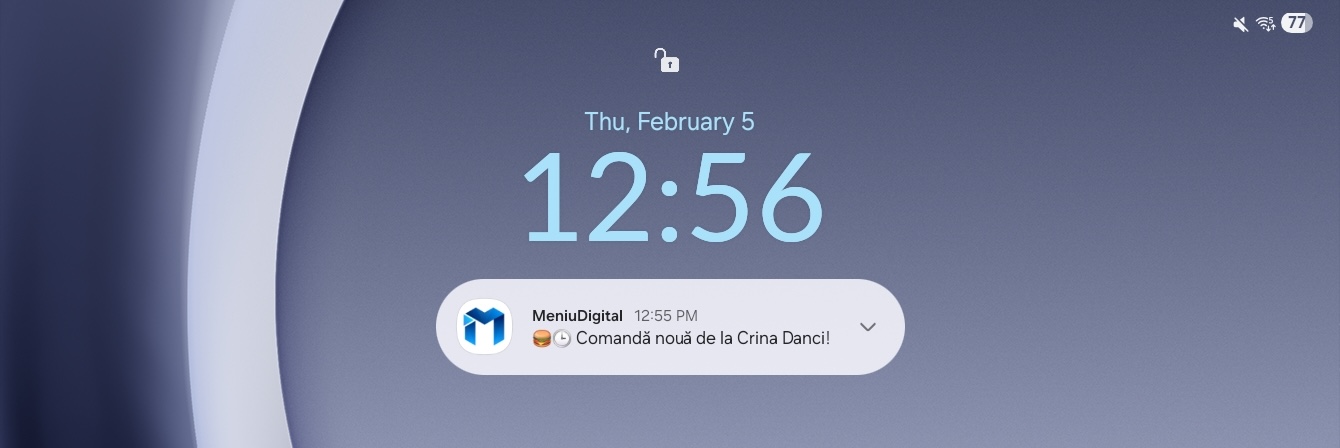 Notificare primită pe dispozitivul ospătarului
