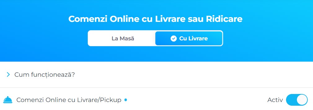 Toggle activat pentru comenzi online